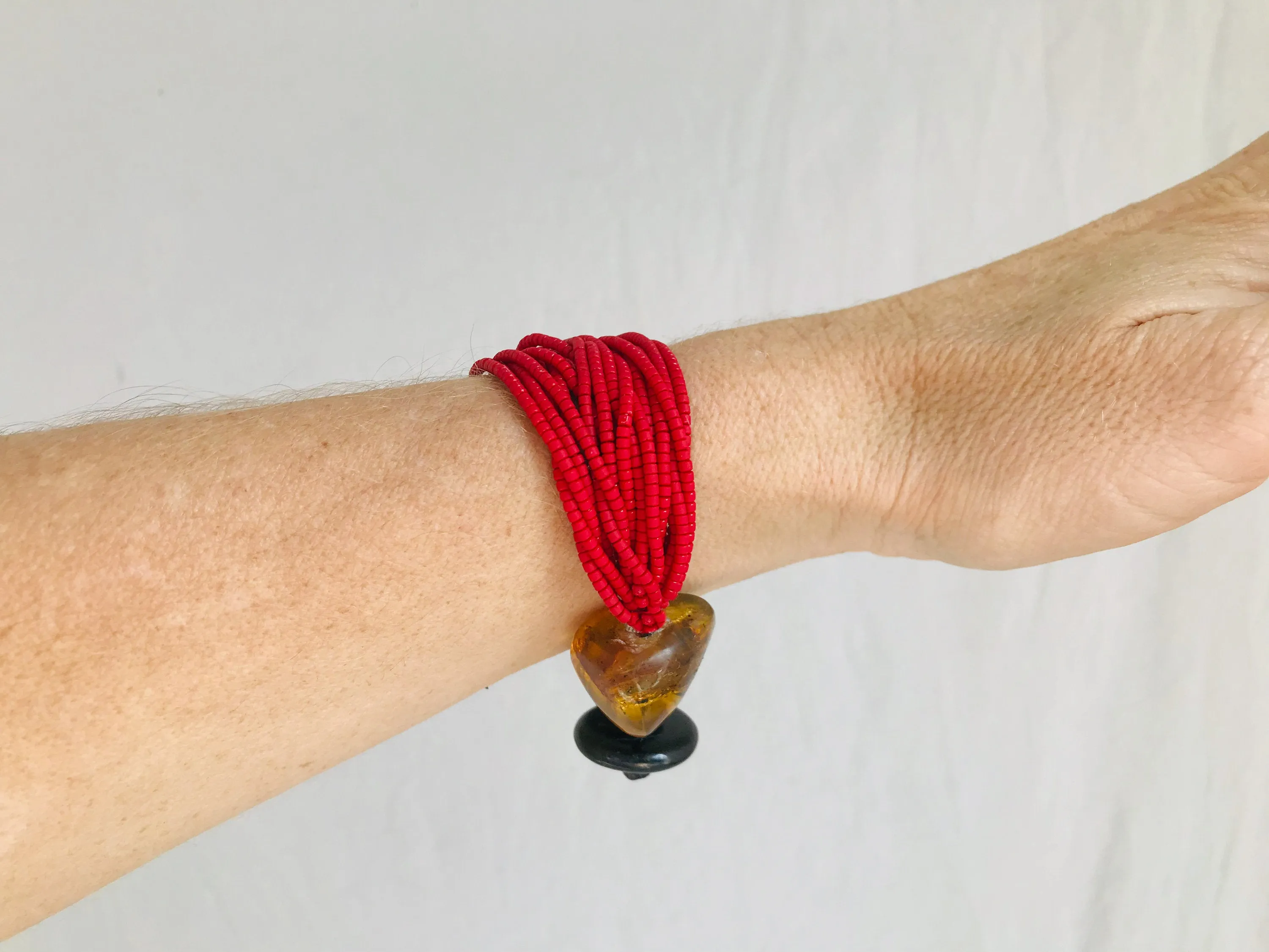 Multi-Strand Beaded Bracelet. Amber and Jade.