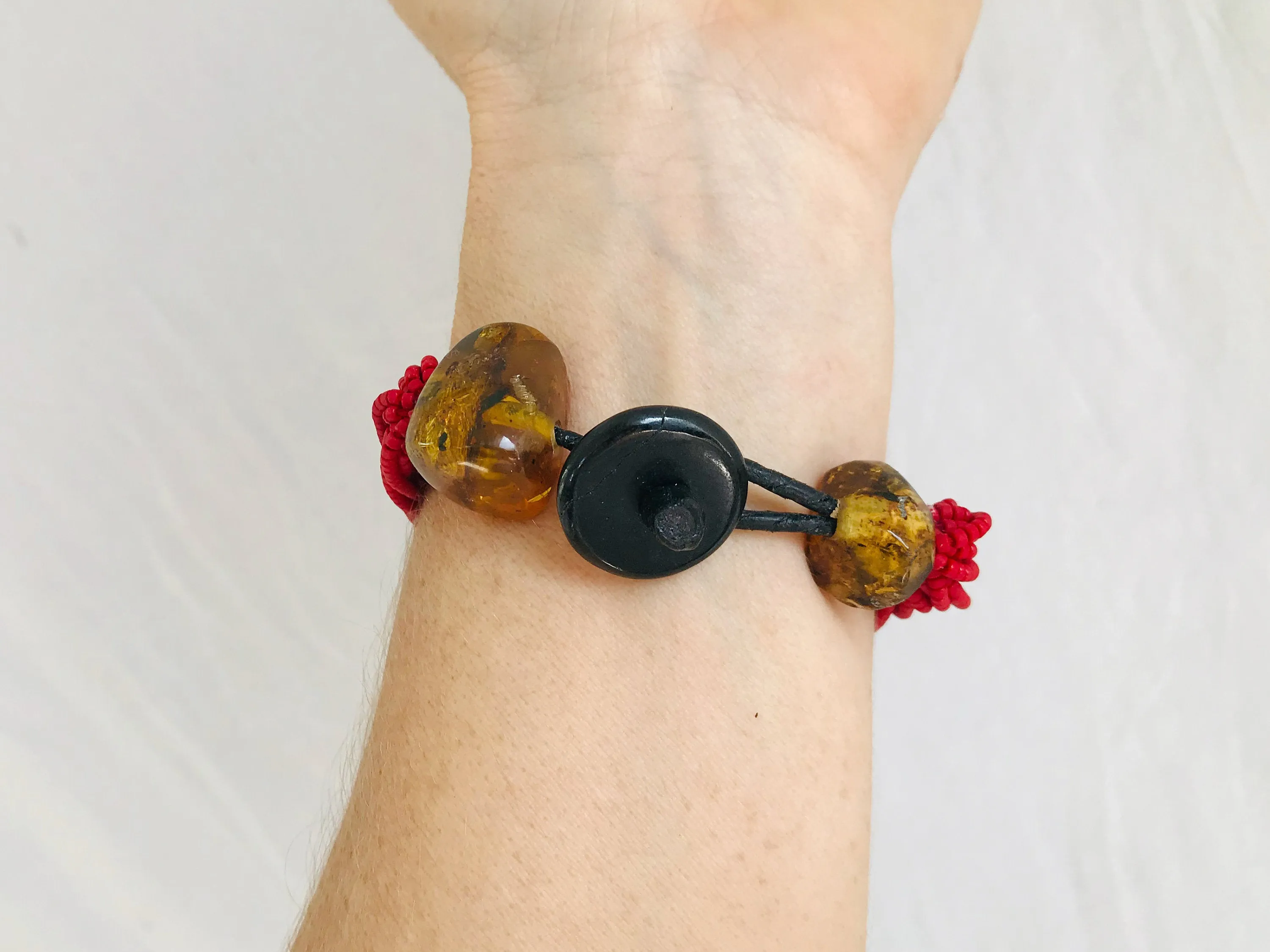 Multi-Strand Beaded Bracelet. Amber and Jade.
