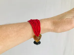 Multi-Strand Beaded Bracelet. Amber and Jade.