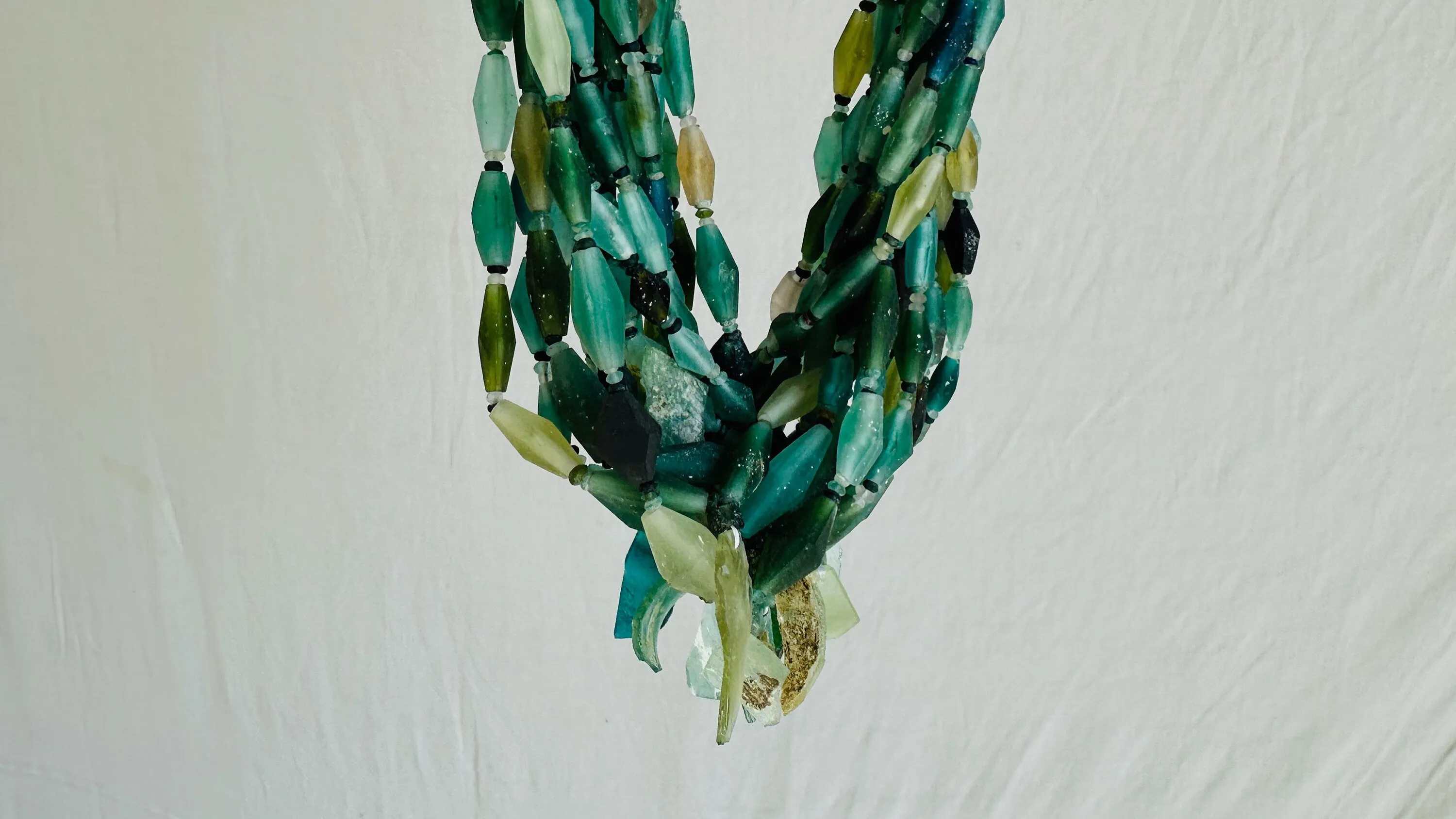 Multi-Strand Roman Glass Necklace. Sterling Silver. Stunning! 2491