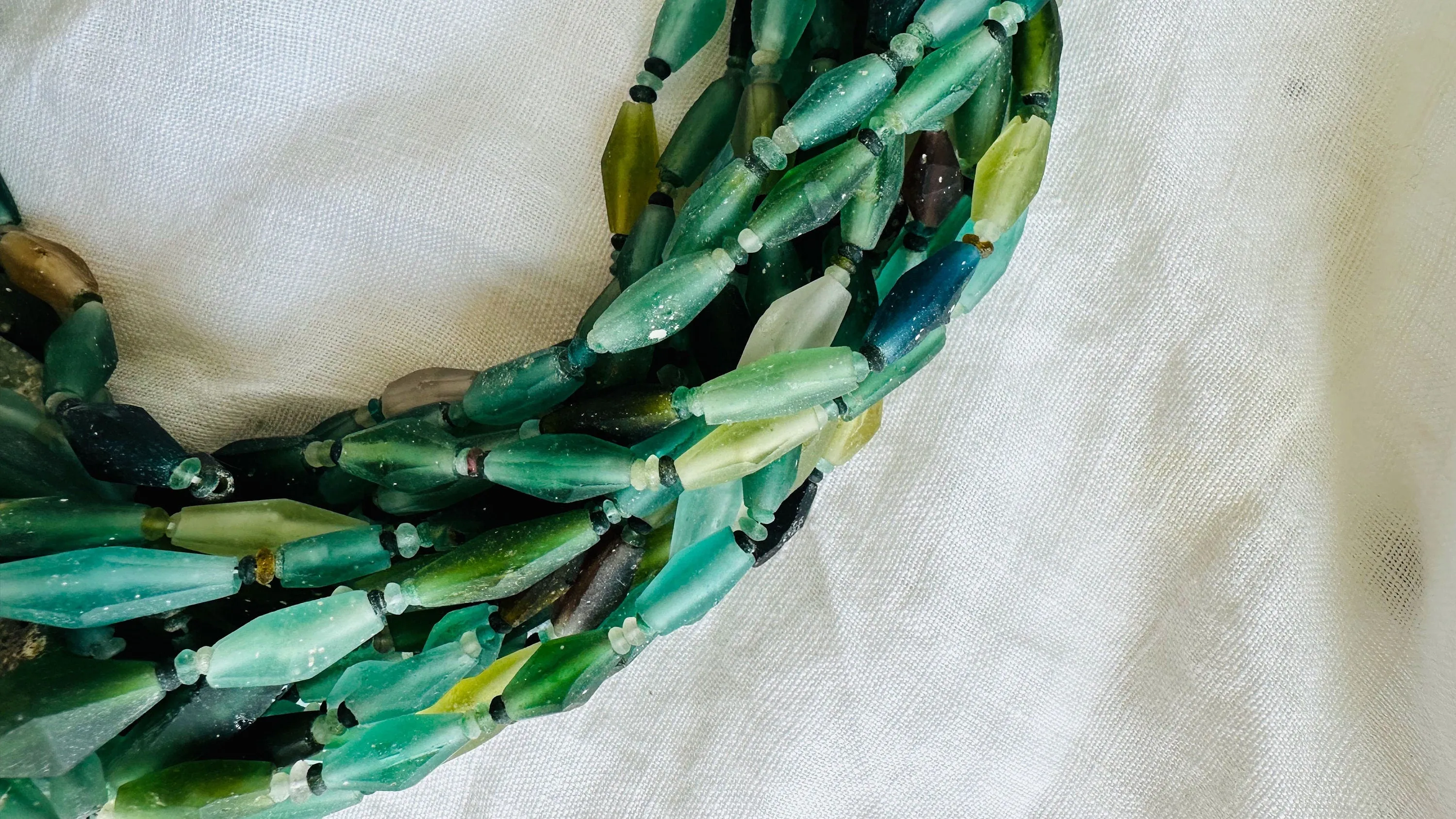 Multi-Strand Roman Glass Necklace. Sterling Silver. Stunning! 2491