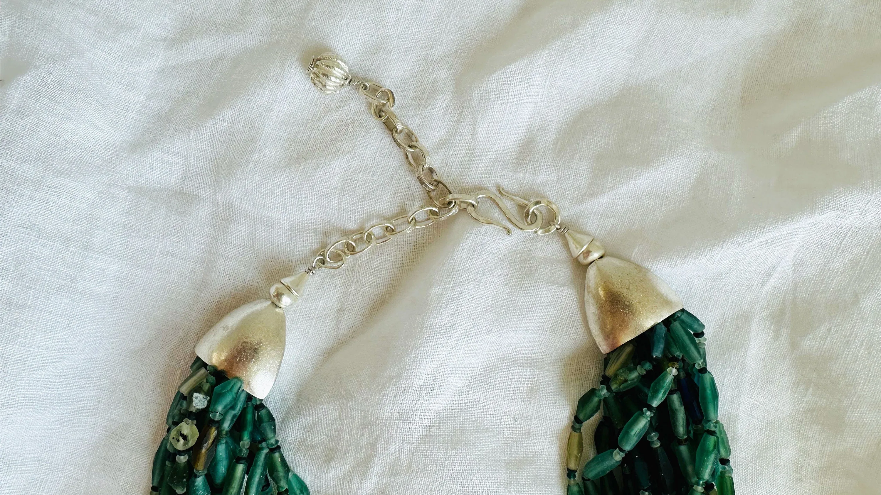 Multi-Strand Roman Glass Necklace. Sterling Silver. Stunning! 2491