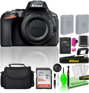 Nikon D5600 24.2MP DSLR Digital Camera (Body Only) (1575) Deluxe Beginner Bundle Kit -Includes- Sandisk 64GB SD Card   Large Camera Gadget Bag   Spare Battery   Deluxe Cleaning Kit   More