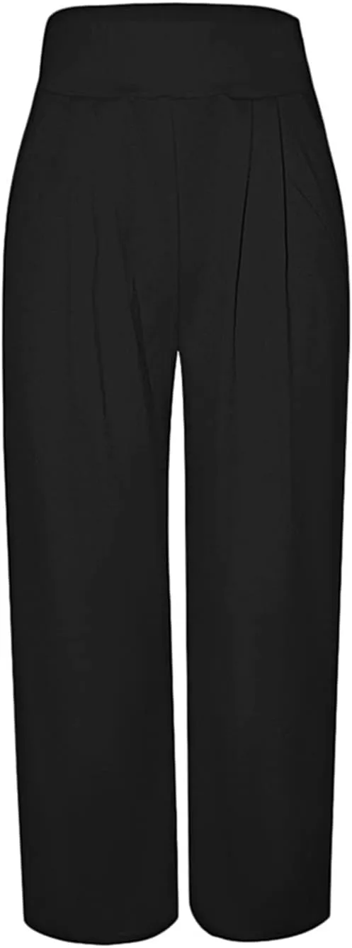 NRTHYE Womens Palazzo Long Pants High Waist Wide Leg Stretchy Loose Fit Casual Trousers with Pocket