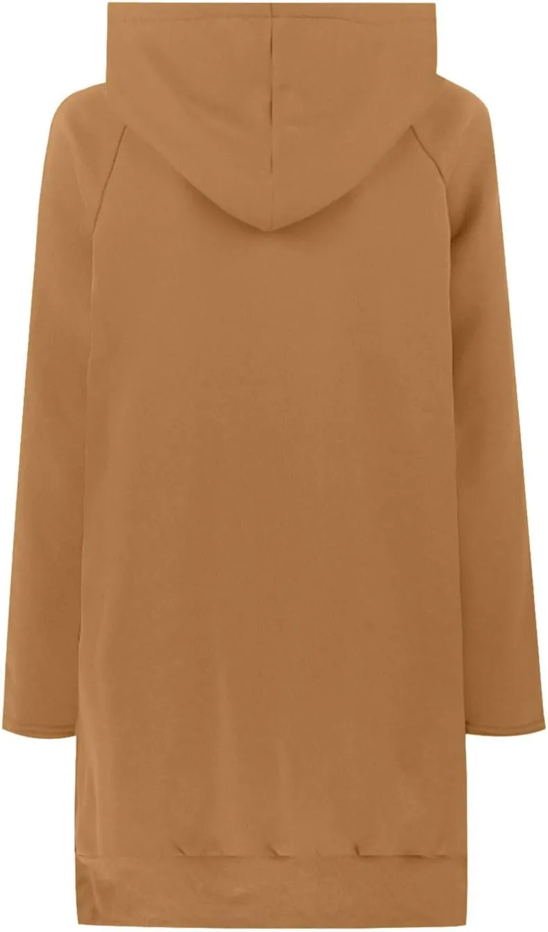 oiangi Hoodies for Women Pullover Fall Winter Trendy Oversized Long Sleeve Drawstring Side Slit Hem Sweatshirt Dress Pockets