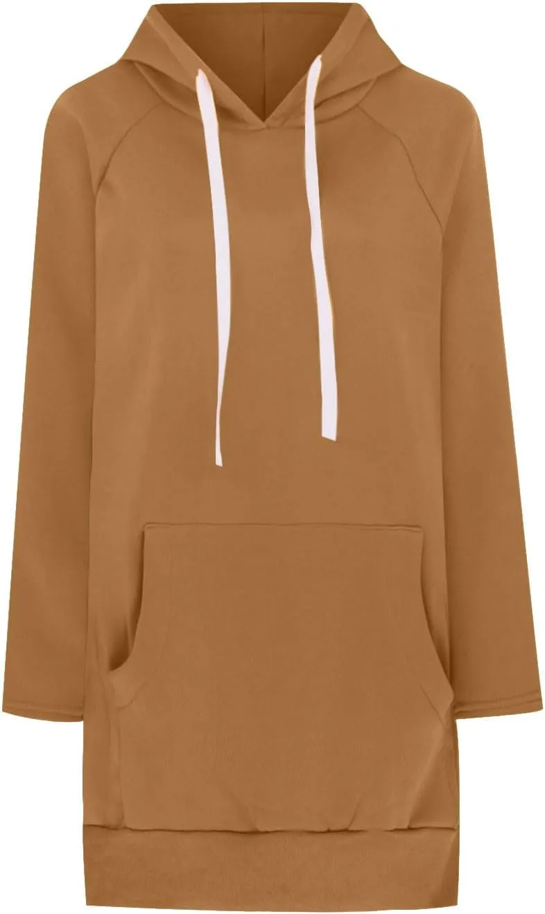 oiangi Hoodies for Women Pullover Fall Winter Trendy Oversized Long Sleeve Drawstring Side Slit Hem Sweatshirt Dress Pockets