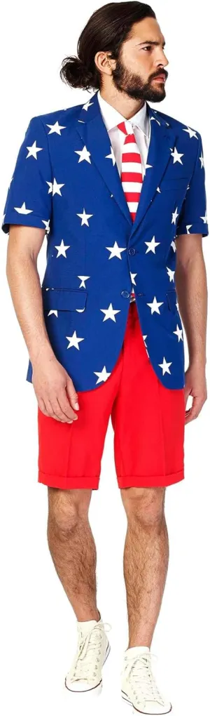 OppoSuits Men American Flag Suit - USA Outfit for the 4th of July with Red White and Blue Jacket, Pants and Tie