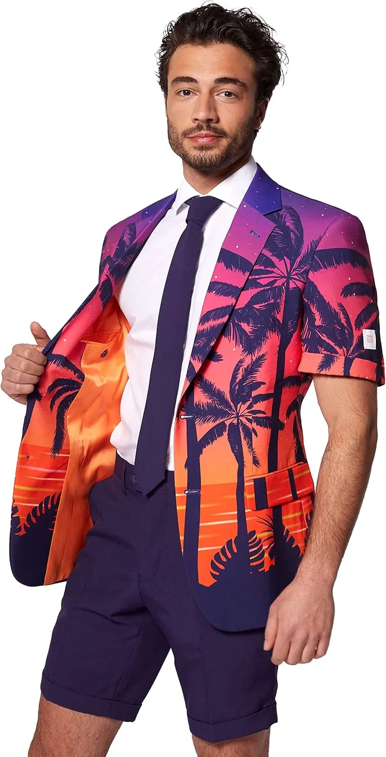 Opposuits Men's Summer Suit Outfit - Slim Fit - Includes Short Sleeved Blazer - Shorts and Tie