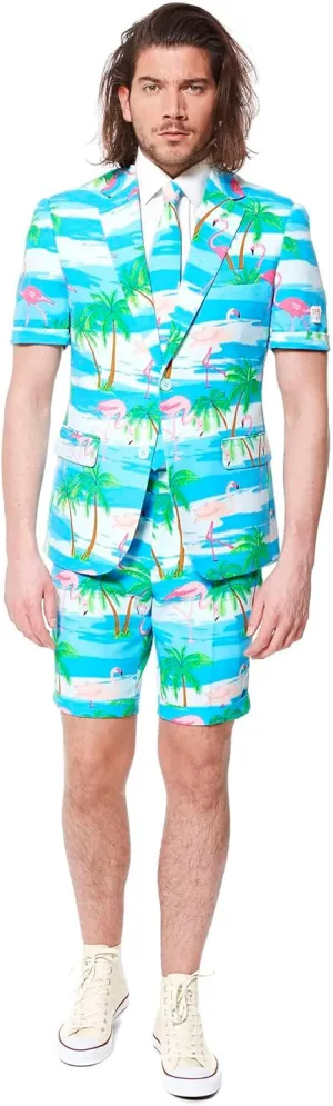 Opposuits Men's Summer Suit Outfit - Slim Fit - Includes Short Sleeved Blazer - Shorts and Tie