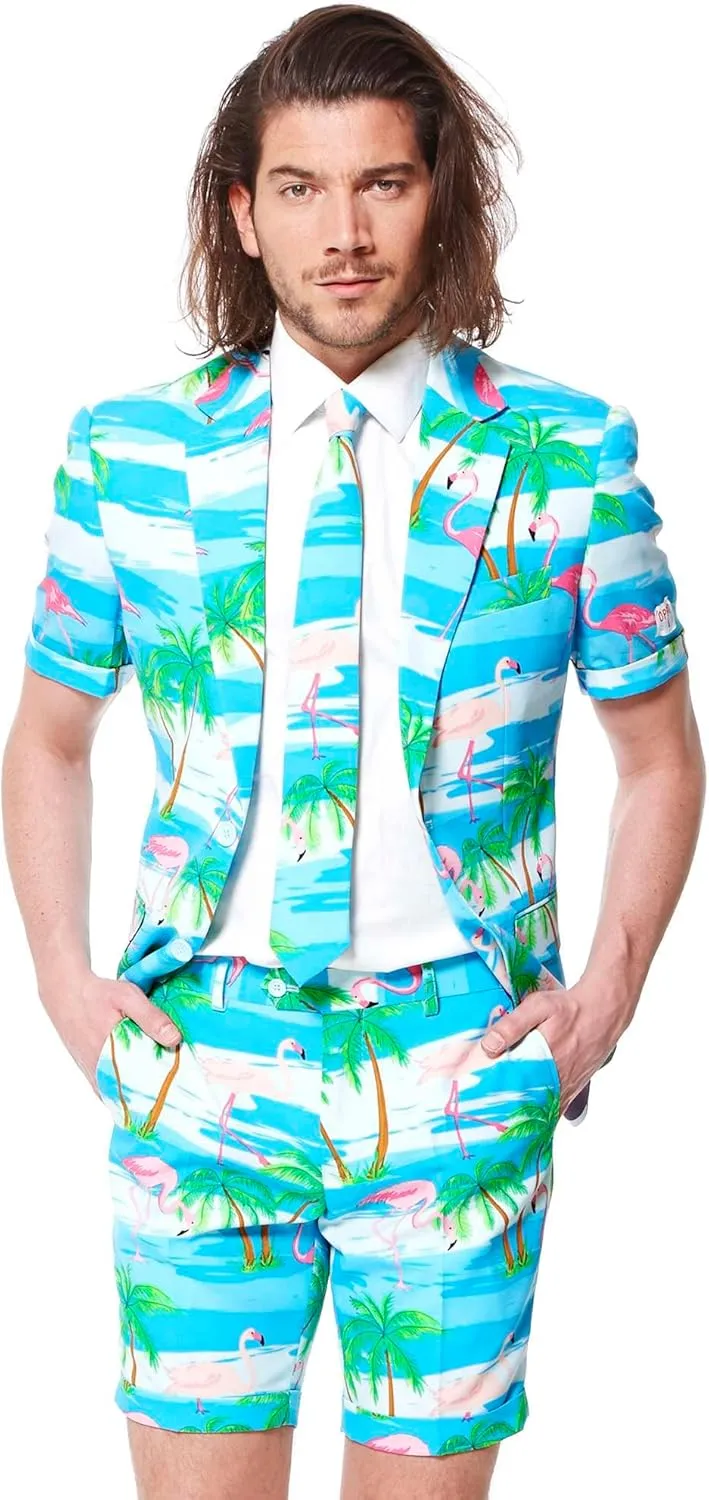Opposuits Men's Summer Suit Outfit - Slim Fit - Includes Short Sleeved Blazer - Shorts and Tie