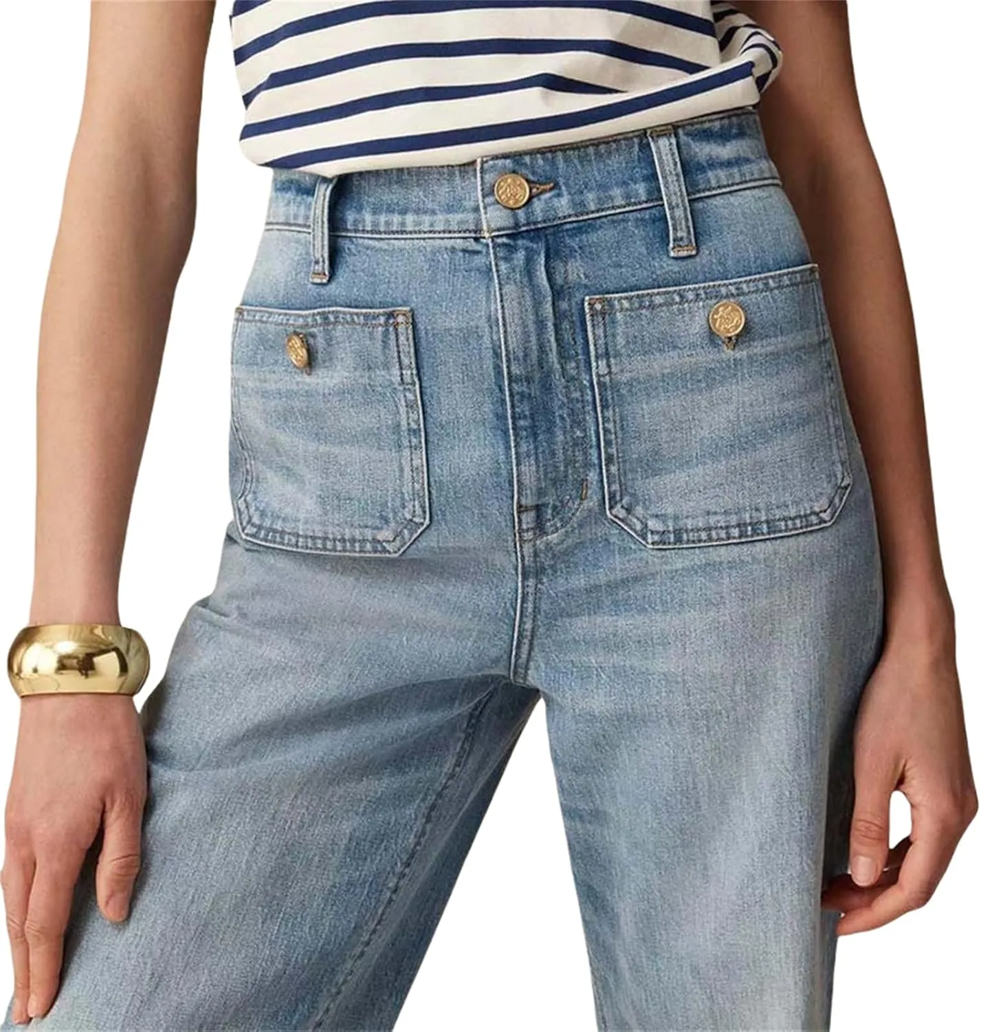 Oprah's Favorite Jeans, Tummy Control Sailor Wide Leg Trouser, High Waisted Cropped Denim Pants, Jeans for Women Trendy