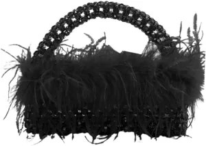 Ostrich Feather Beaded Purse for Women Shiny Evening Clutch Trendy Tote Gorgeous Handbags for Vacation Feast Party Wedding