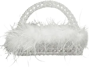Ostrich Feather Beaded Purse for Women Shiny Evening Clutch Trendy Tote Gorgeous Handbags for Vacation Feast Party Wedding