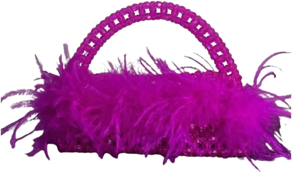 Ostrich Feather Beaded Purse for Women Shiny Evening Clutch Trendy Tote Gorgeous Handbags for Vacation Feast Party Wedding