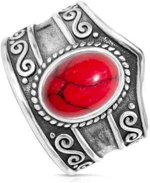 Oval Genuine Turquiose Stone Gemstone Ring,S925 Sterling Silver Retro Natural Oval Quartz Crystal Gemstone Stone Boho Wide Band Ring Jewelry for Women