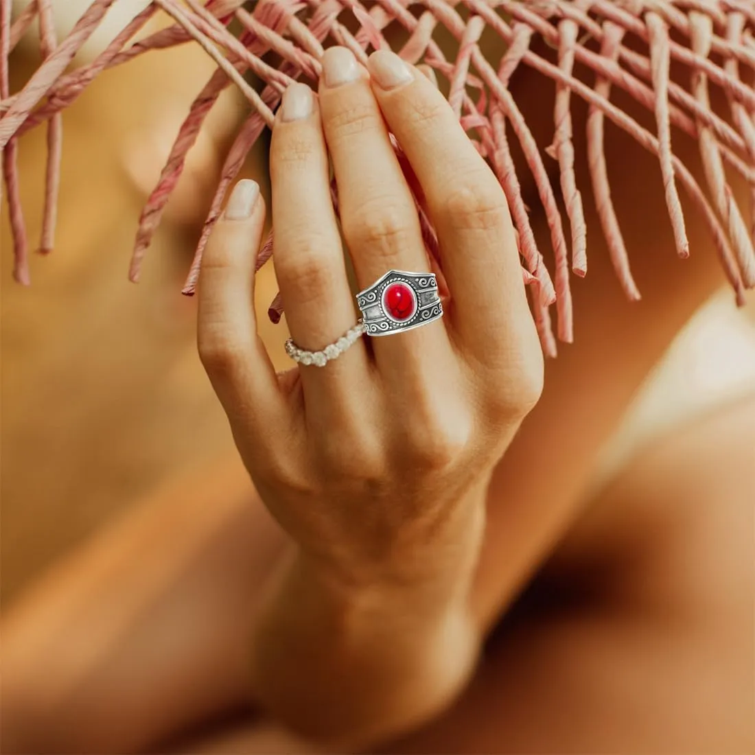 Oval Genuine Turquiose Stone Gemstone Ring,S925 Sterling Silver Retro Natural Oval Quartz Crystal Gemstone Stone Boho Wide Band Ring Jewelry for Women
