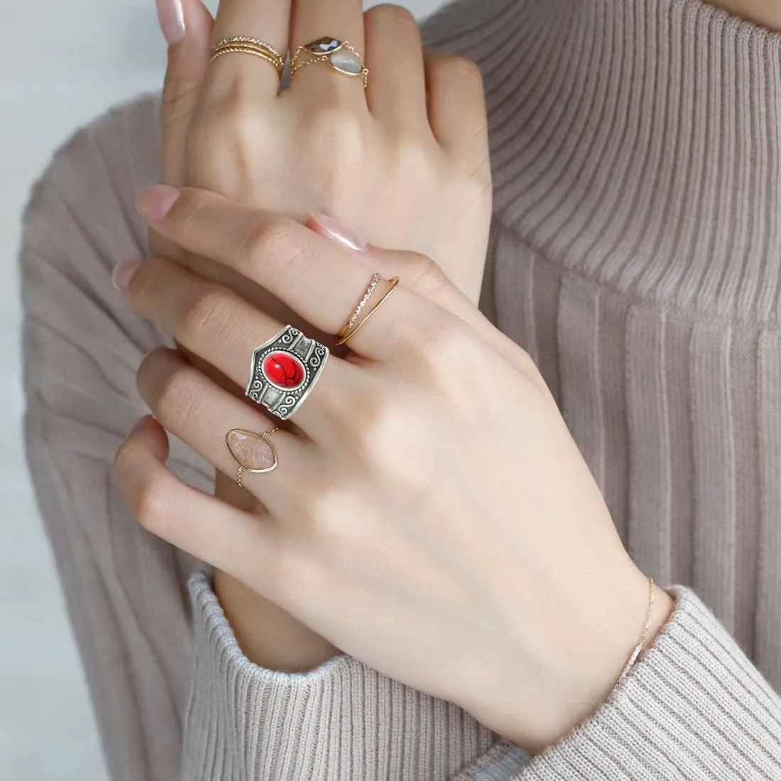 Oval Genuine Turquiose Stone Gemstone Ring,S925 Sterling Silver Retro Natural Oval Quartz Crystal Gemstone Stone Boho Wide Band Ring Jewelry for Women