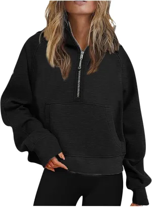Oversized Sweatshirt for Women 2023 Fall Fashion Half Zip Long Sleeve Pullover Hoodies Comfy Casual Tops with Pockets