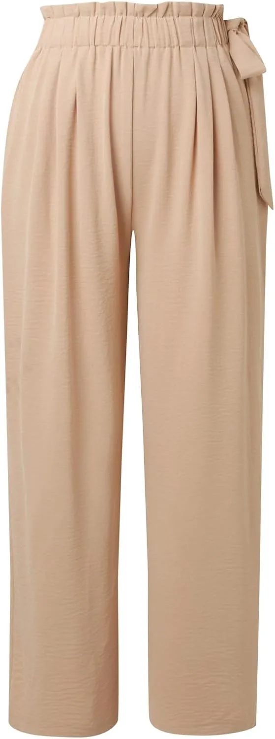 Palazzo Pants for Women Wide Leg Trousers Lightweight Linen Blend Casual Summer Beachwear High Waist Elastic Design