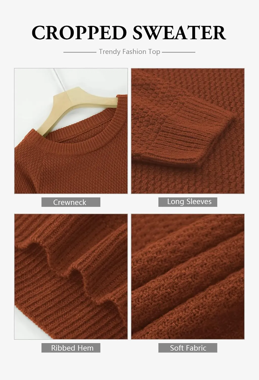 Pink Queen Crop Sweaters for Women Trendy Crew Neck Long Sleeve Fall Ribbed Pullover Cropped Knit Tops