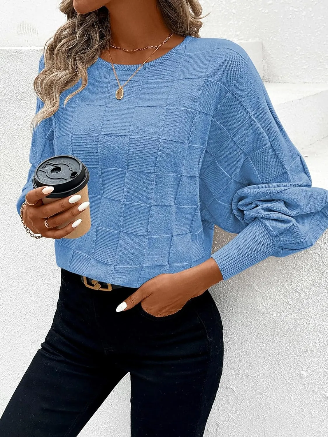 Pink Queen Women's Fall Sweaters 2024 Casual Long Batwing Sleeve Oversized Crewneck Pullover Winter Fashion Trendy Outfits