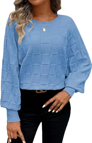 Pink Queen Women's Fall Sweaters 2024 Casual Long Batwing Sleeve Oversized Crewneck Pullover Winter Fashion Trendy Outfits