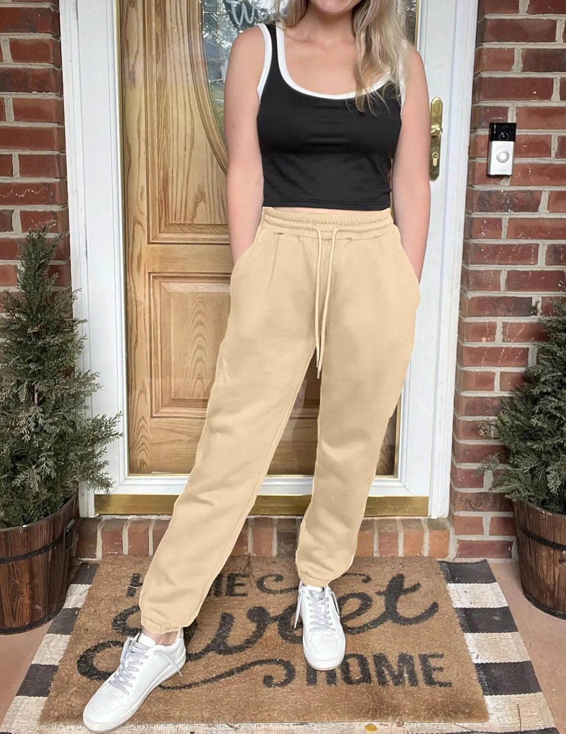 PINSPARK Women's Fleece Lined Sweatpants Winter Joggers Athletic Pants Casual Thick Warm Trousers Pockets