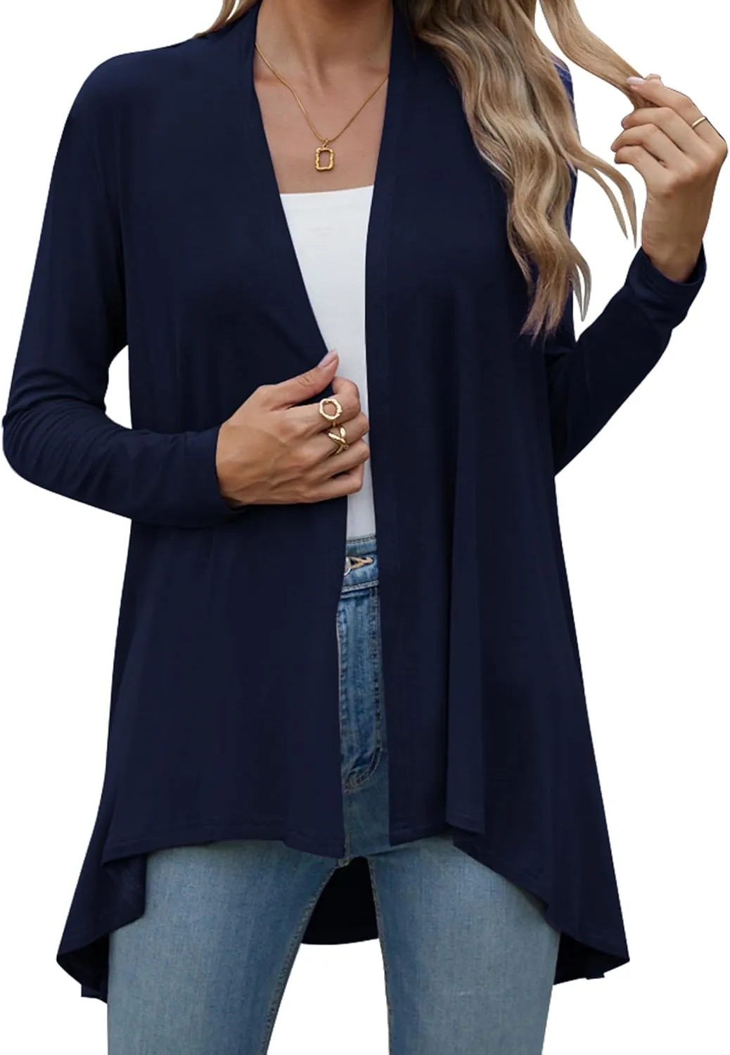 POGTMM Women's Open Front Casual Long Sleeve Lightweight Drape Cardigans Sweater Duster with Pockets (S-3XL)