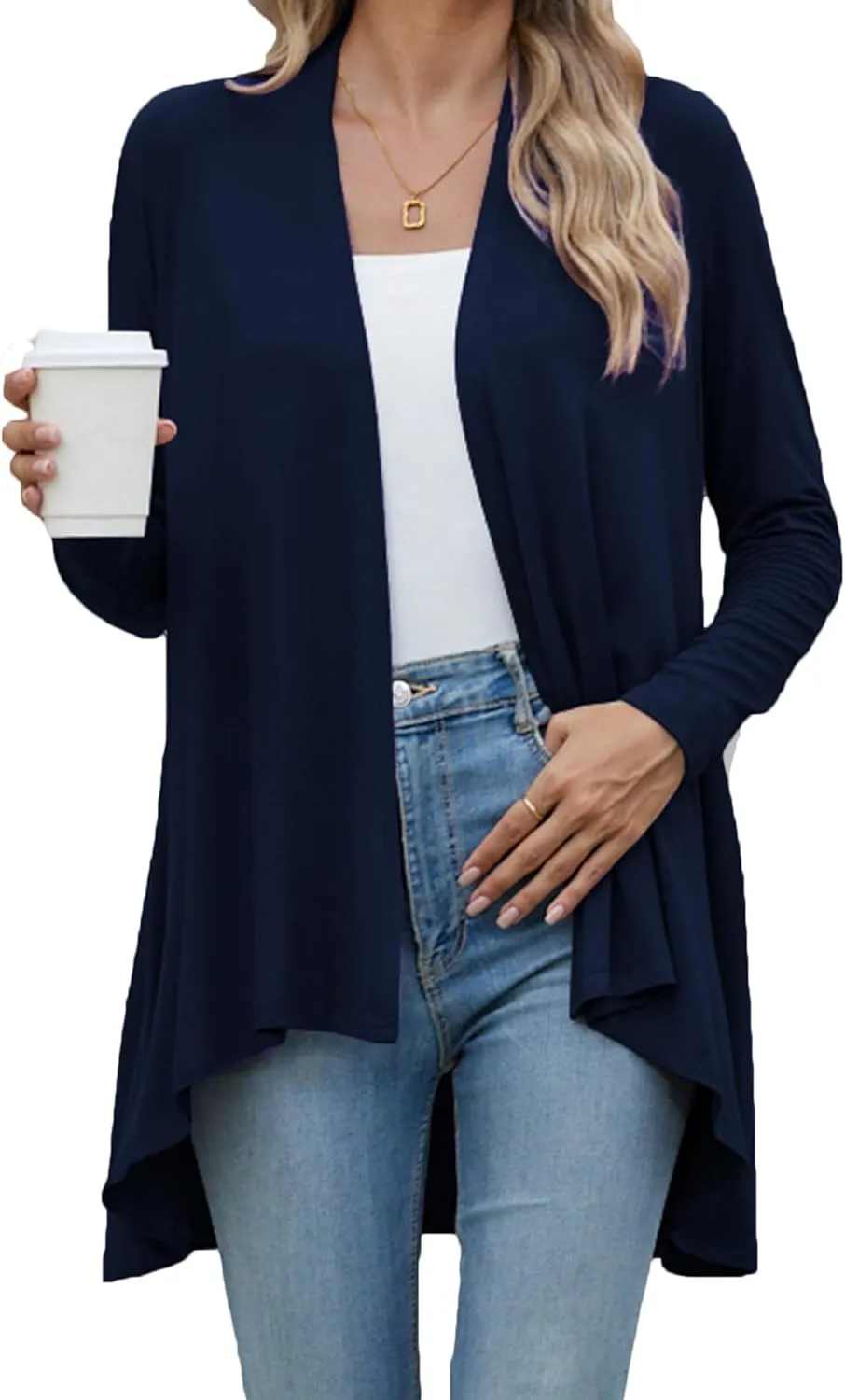 POGTMM Women's Open Front Casual Long Sleeve Lightweight Drape Cardigans Sweater Duster with Pockets (S-3XL)