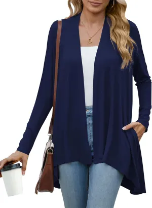 POGTMM Women's Open Front Casual Long Sleeve Lightweight Drape Cardigans Sweater Duster with Pockets (S-3XL)