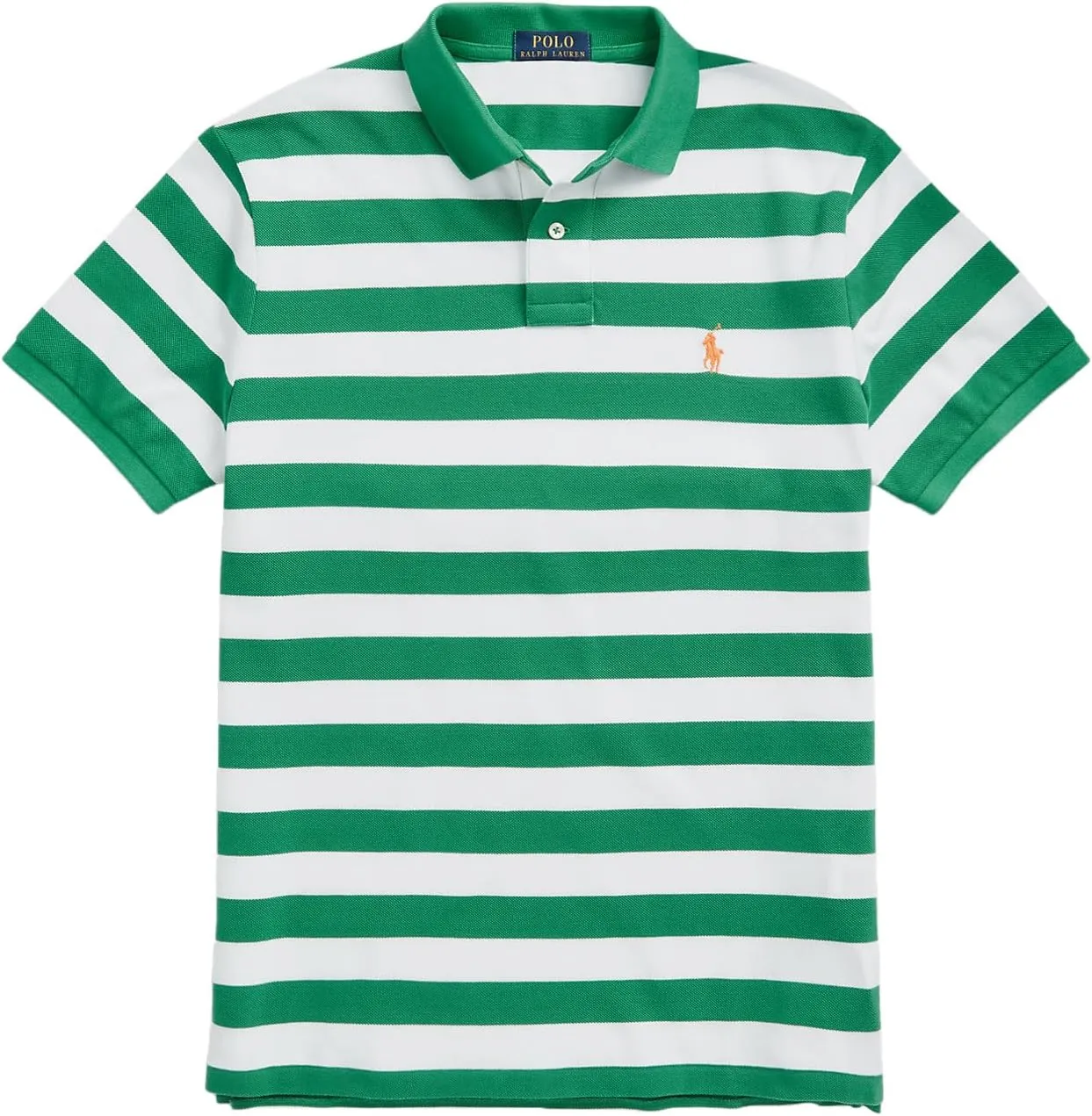 Polo Ralph Lauren Mesh Short-Sleeve Classic Fit Mens Polo Shirt with Bold Stripes and Polo Pony Embroidery Shirt (US, Alpha, Medium, Regular, Regular, Optic green - white)