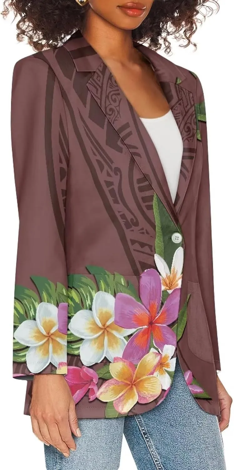 Polynesian Style Prints Blazers for Women Polynesian Tropical Leaf Summer Dresses 2024 Long Sleeve Womens Blazer