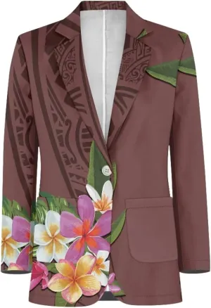 Polynesian Style Prints Blazers for Women Polynesian Tropical Leaf Summer Dresses 2024 Long Sleeve Womens Blazer