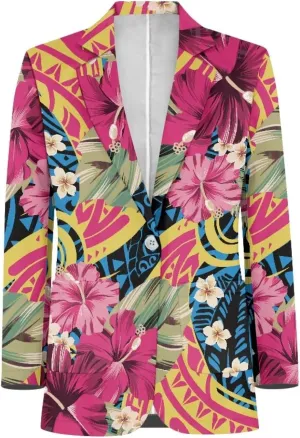 Polynesian Style Prints Blazers for Women Polynesian Tropical Leaf Summer Dresses 2024 Long Sleeve Womens Blazer
