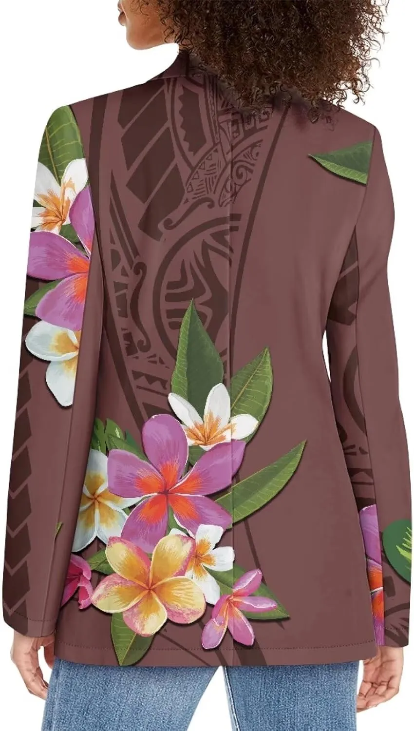 Polynesian Style Prints Blazers for Women Polynesian Tropical Leaf Summer Dresses 2024 Long Sleeve Womens Blazer