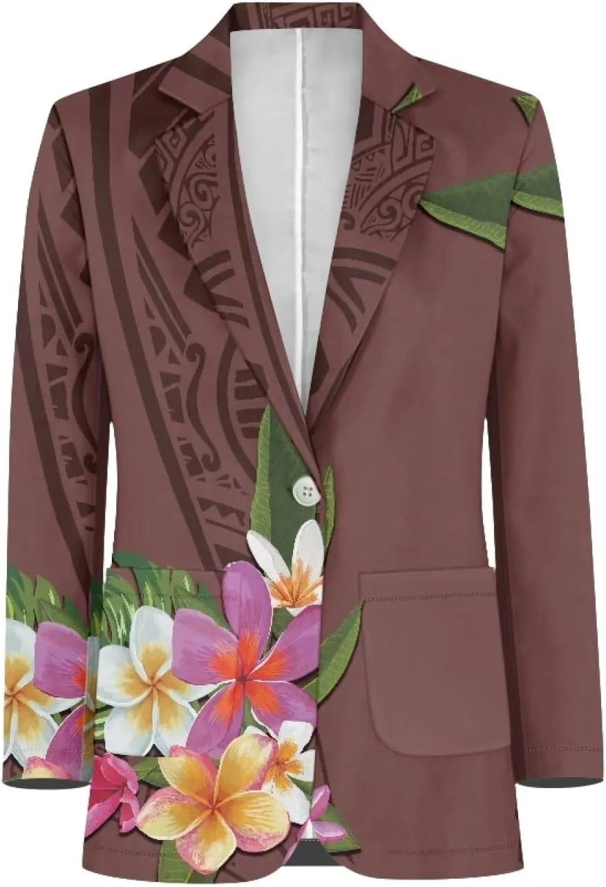 Polynesian Style Prints Blazers for Women Polynesian Tropical Leaf Summer Dresses 2024 Long Sleeve Womens Blazer