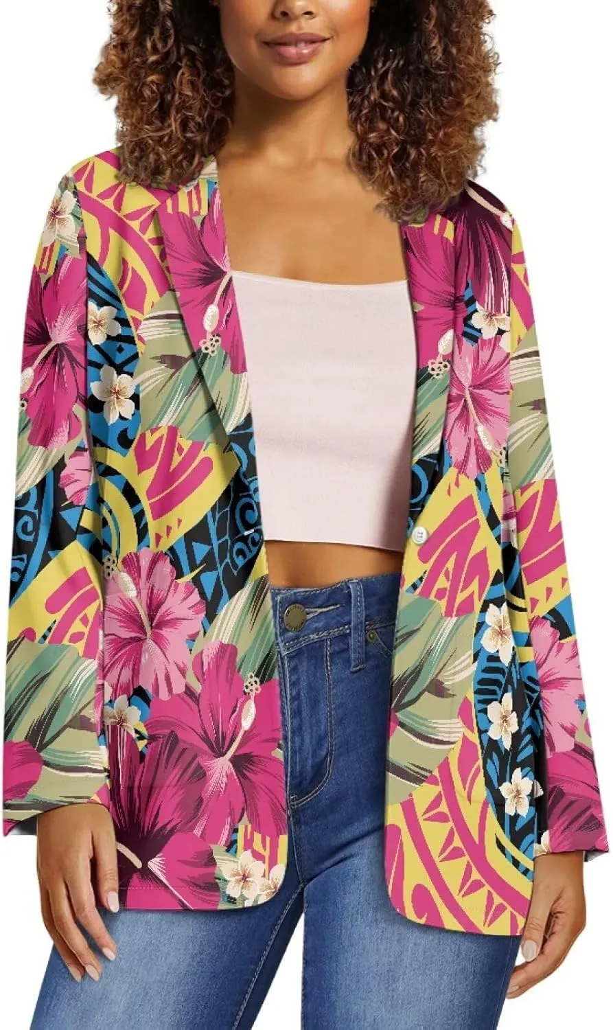 Polynesian Style Prints Blazers for Women Polynesian Tropical Leaf Summer Dresses 2024 Long Sleeve Womens Blazer