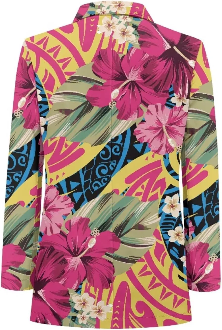 Polynesian Style Prints Blazers for Women Polynesian Tropical Leaf Summer Dresses 2024 Long Sleeve Womens Blazer