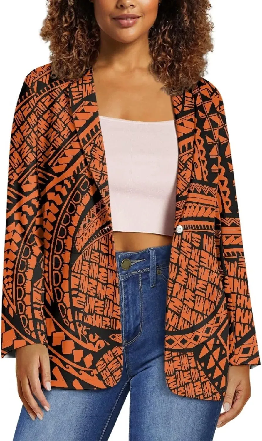 Polynesian Style Prints Blazers for Women Polynesian Tropical Leaf Summer Dresses 2024 Long Sleeve Womens Blazer