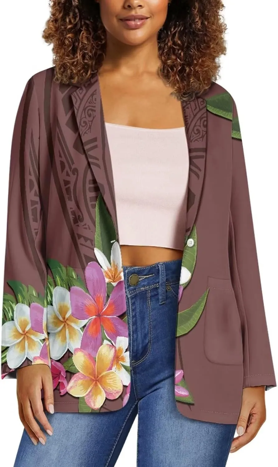 Polynesian Style Prints Blazers for Women Polynesian Tropical Leaf Summer Dresses 2024 Long Sleeve Womens Blazer