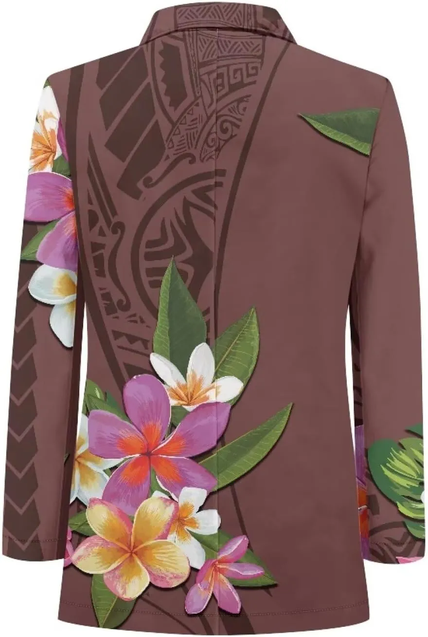 Polynesian Style Prints Blazers for Women Polynesian Tropical Leaf Summer Dresses 2024 Long Sleeve Womens Blazer