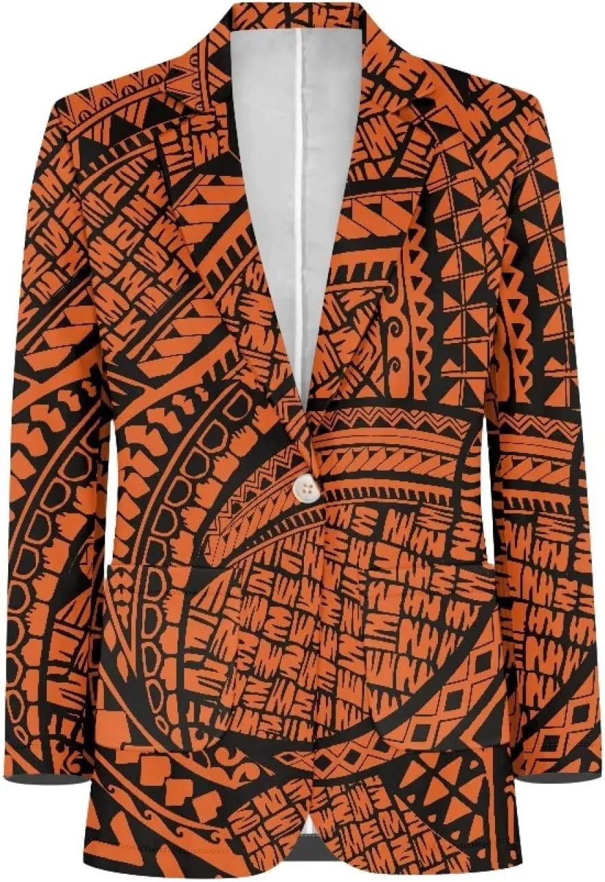 Polynesian Style Prints Blazers for Women Polynesian Tropical Leaf Summer Dresses 2024 Long Sleeve Womens Blazer