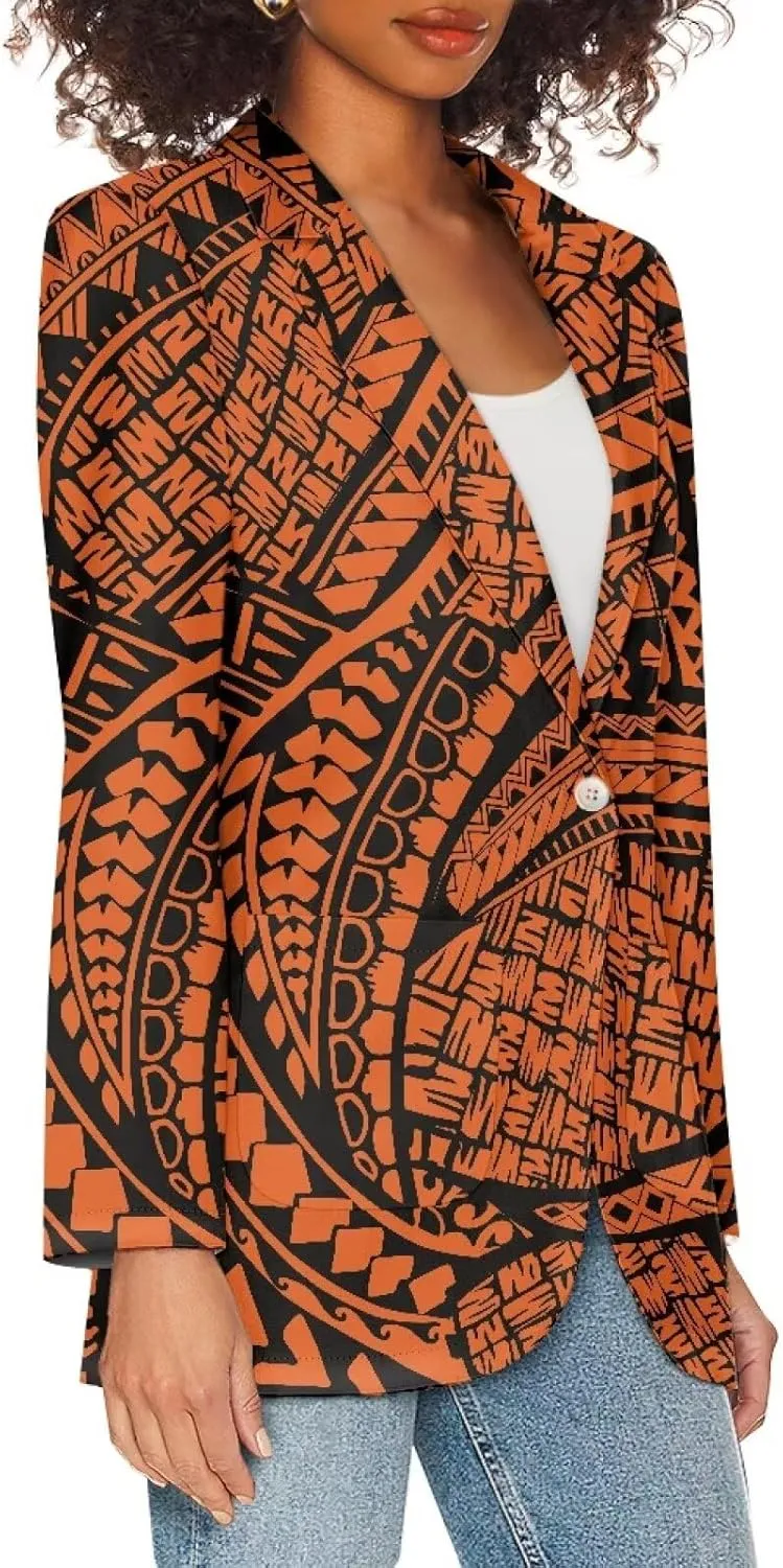 Polynesian Style Prints Blazers for Women Polynesian Tropical Leaf Summer Dresses 2024 Long Sleeve Womens Blazer