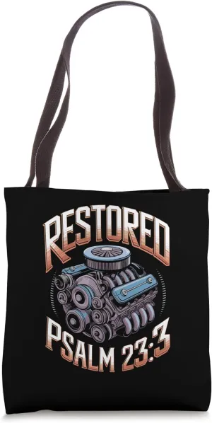 Restored Psalms 23:3 Engine Faith Design Tote Bag