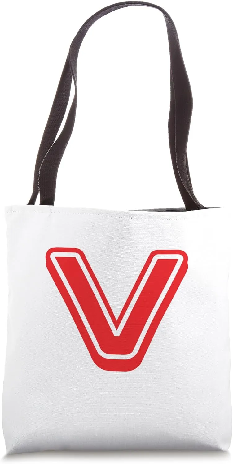 Retro Bold Letter RED - V - Outline Design - Alphabet Tote Bag