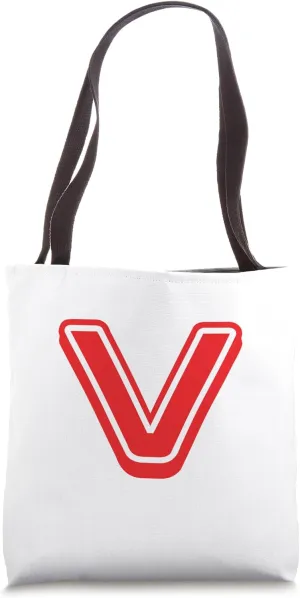 Retro Bold Letter RED - V - Outline Design - Alphabet Tote Bag
