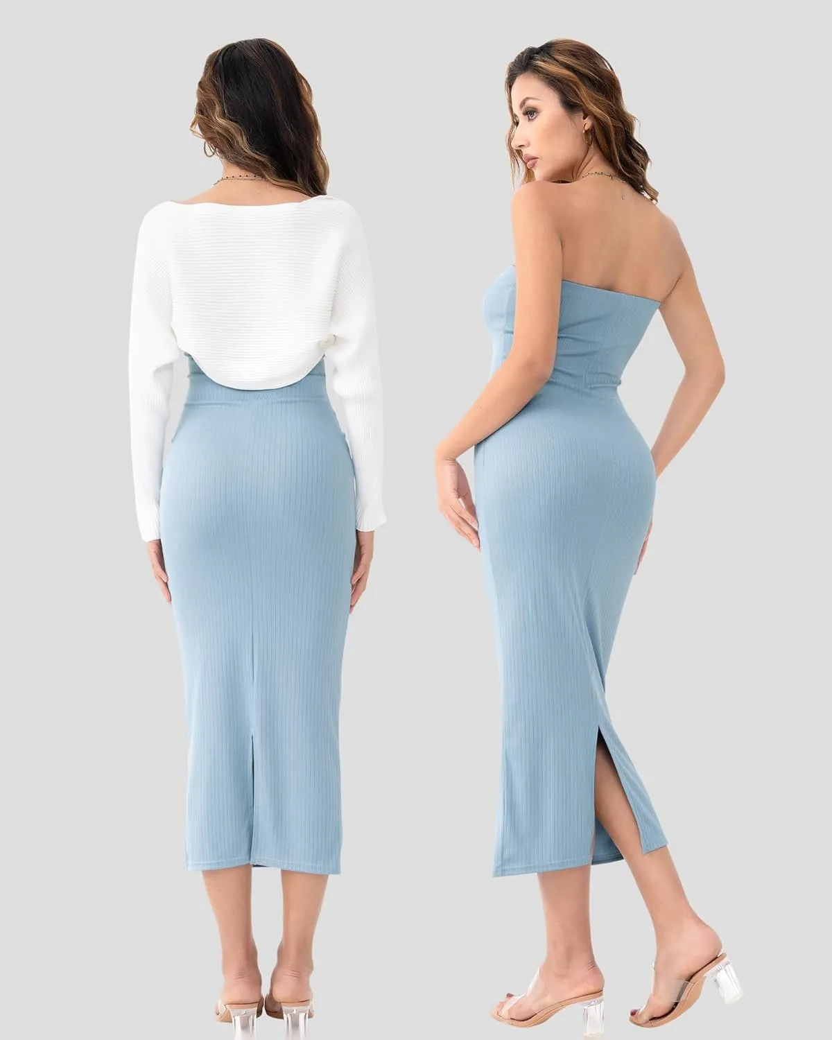 Rnxrbb 2 Piece Maternity Dress Shrug Cardigan Baby Shower Wedding Guest Bodycon Maternity Dresses Photoshoot Gender Reveal