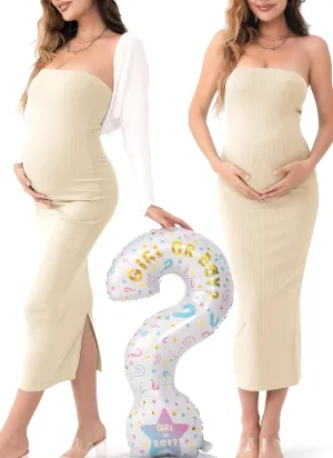 Rnxrbb 2 Piece Maternity Dress Shrug Cardigan Baby Shower Wedding Guest Bodycon Maternity Dresses Photoshoot Gender Reveal