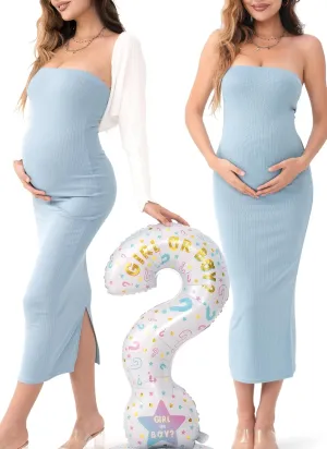 Rnxrbb 2 Piece Maternity Dress Shrug Cardigan Baby Shower Wedding Guest Bodycon Maternity Dresses Photoshoot Gender Reveal