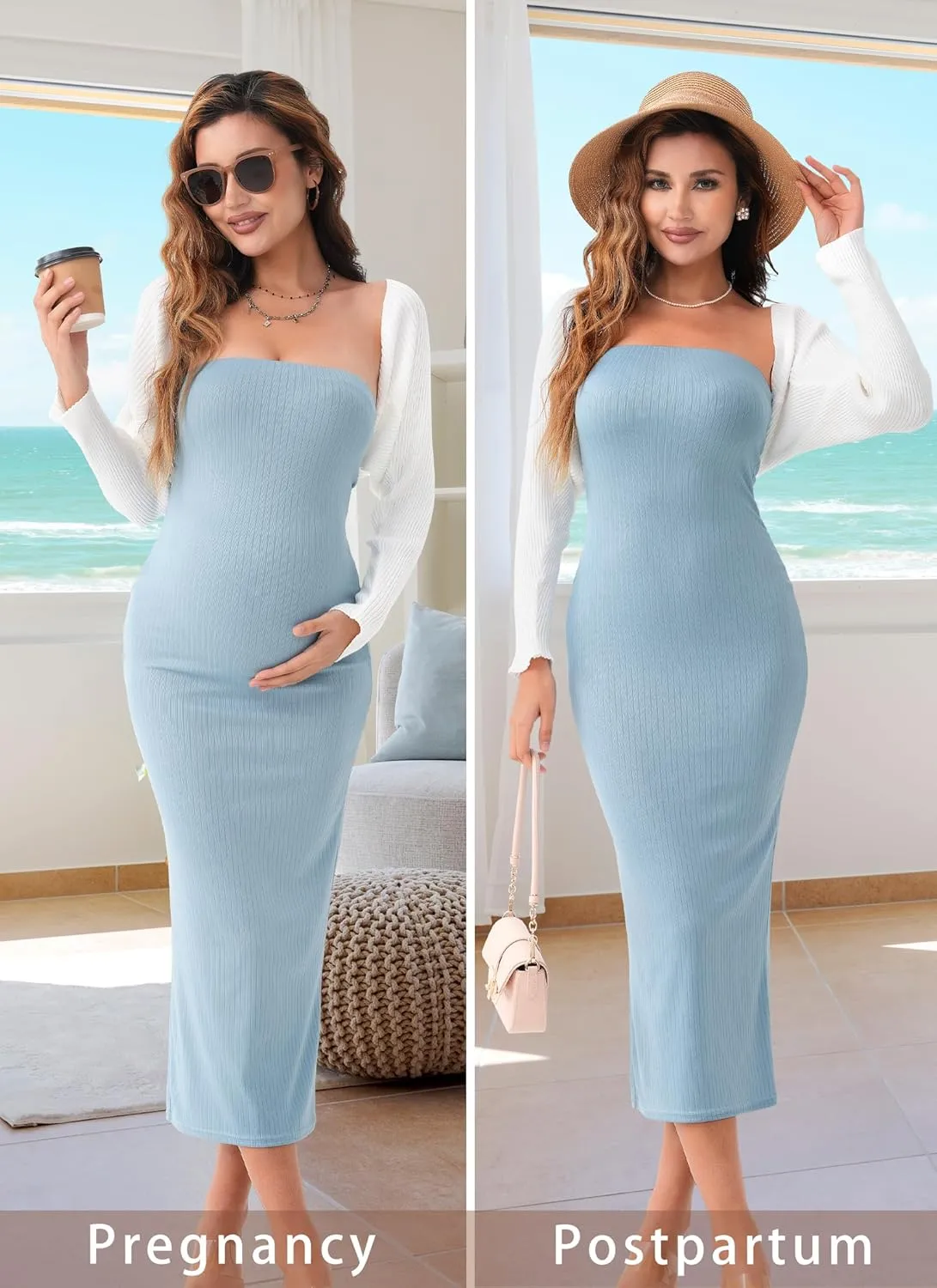 Rnxrbb 2 Piece Maternity Dress Shrug Cardigan Baby Shower Wedding Guest Bodycon Maternity Dresses Photoshoot Gender Reveal
